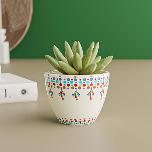 White Tribal Dotted Ceramic Clay Pots - The Earth Store - Planter